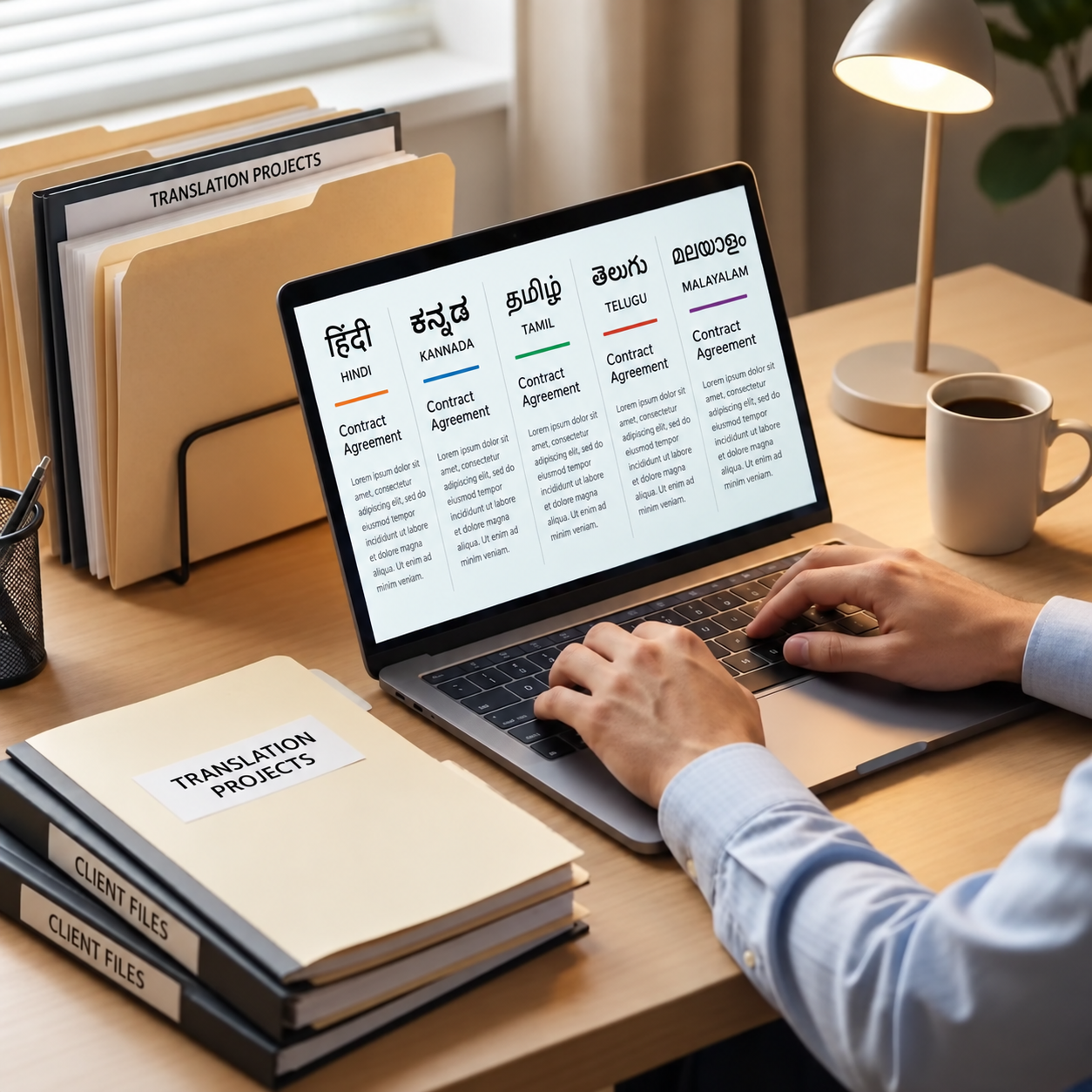 Translation documents being reviewed